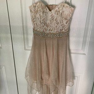 high-low, champaign colored dress, size 5